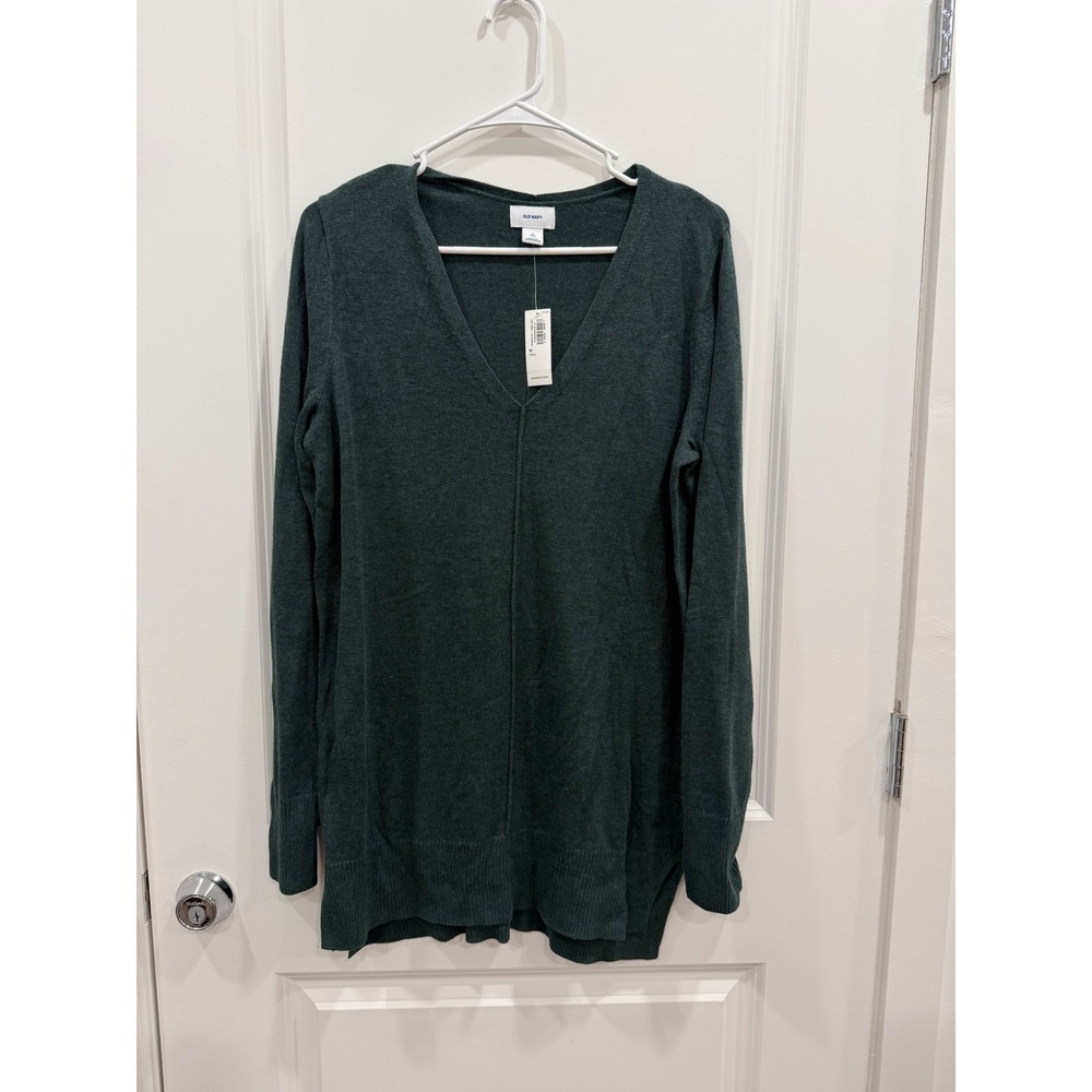 Old Navy Womens V-Neck Tunic Sweater Green Marl Tall Medium 449054-01-1